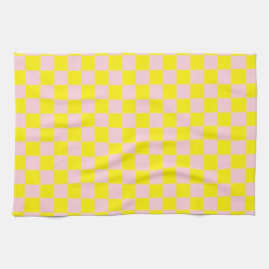 Pastel Roze Geel Geruite Checkerboard  Theedoek (Horizontaal)