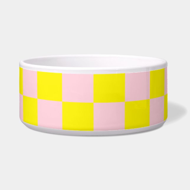 Pastel Roze Geel Geruite Checkerboard  Voerbakje (Voorkant)