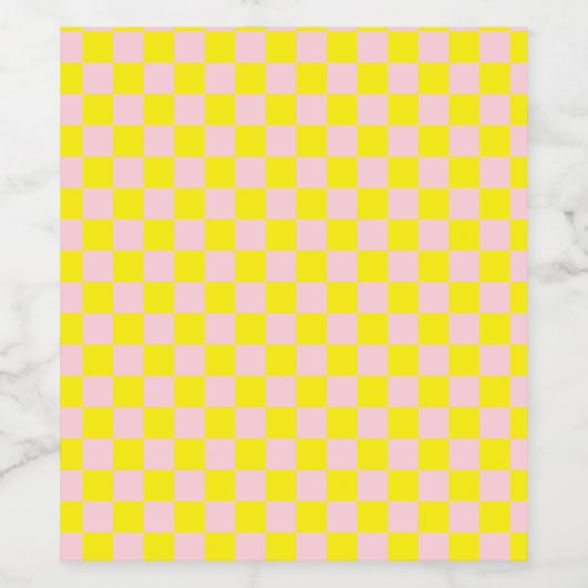 Pastel Roze Geel Geruite Checkerboard Wijn Etiket (Enkel label)