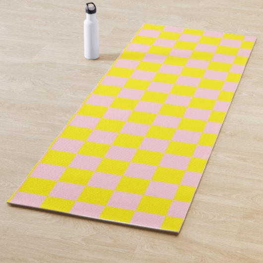 Pastel Roze Geel Geruite Checkerboard  Yogamat (In situ)
