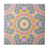 Pastel Roze Geel Grijs Etnisch Boho Mosaic Patroon Tegeltje (Voorkant)