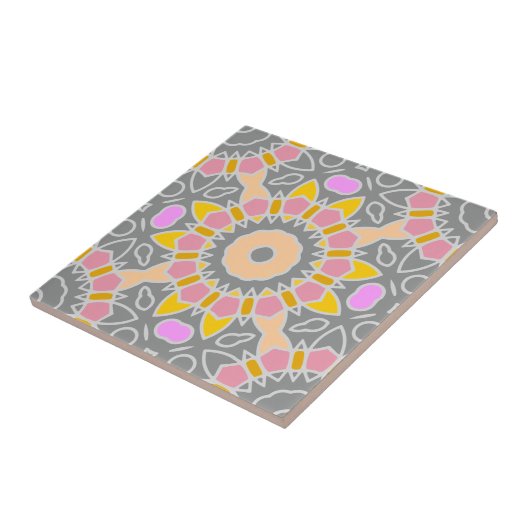 Pastel Roze Geel Grijs Etnisch Boho Mosaic Patroon Tegeltje (Zijkant)