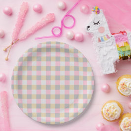 Pastel Roze Geel Grijs Karo  Papieren Bordje