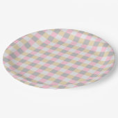Pastel Roze Geel Grijs Plaid Papieren Bordje (Gekanteld)