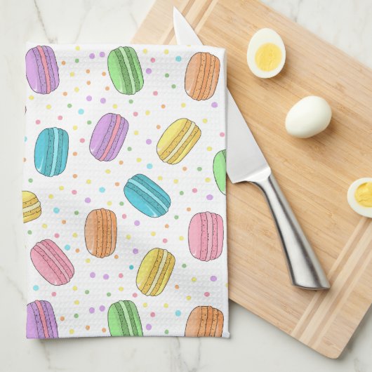 Pastel roze geel groen blauw franse macarons theedoek (Quarter Fold)