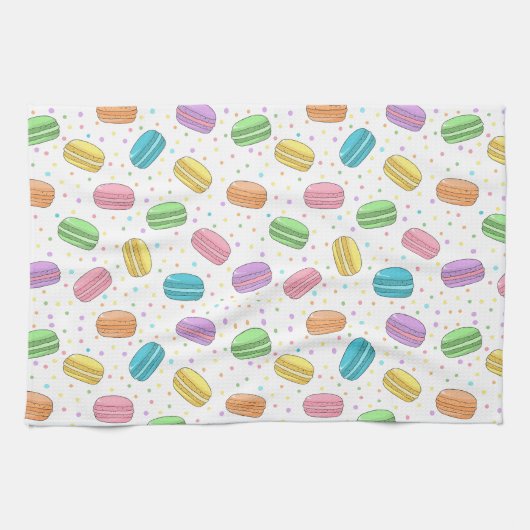 Pastel roze geel groen blauw franse macarons theedoek (Horizontaal)