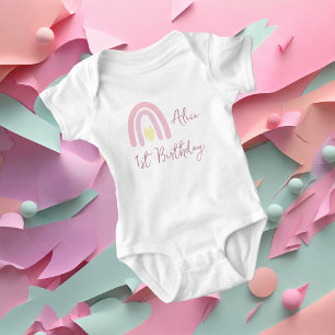 Pastel roze geel regenboog Verjaardagsfeestje Romper