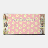 Pastel roze geel schattig madeliefje naam fotocoll bureaumat (Voorkant)
