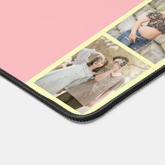 Pastel roze geel schattige naam fotocollage bureaumat (Hoek)