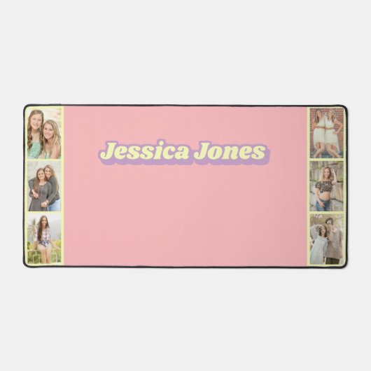 Pastel roze geel schattige naam fotocollage bureaumat (Voorkant)