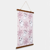 Pastel Roze Geest Halloween Kawaii Patroon Hangend Wandkleed (Gebogen)