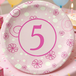 Pastel Roze Geïllustreerde Bloemkrullen Kinderen Papieren Bordje