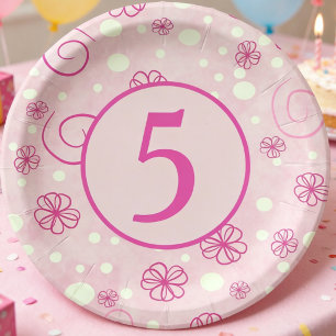 Pastel Roze Geïllustreerde Bloemkrullen Kinderen Papieren Bordje
