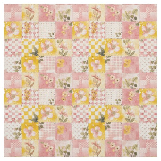 Pastel Roze Gele Patchwork Vintage Dekbed Stof (Swatch)