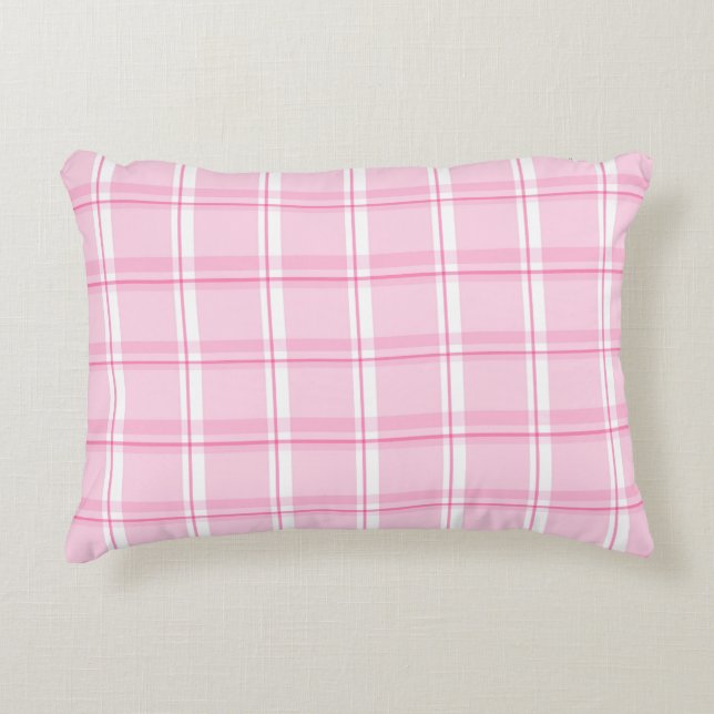 Pastel Roze Geruit Accent Kussen (Voorkant)