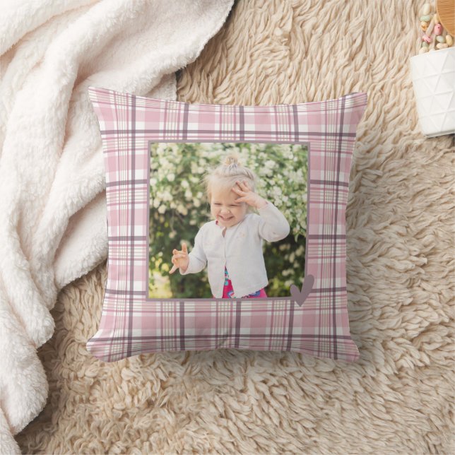 Pastel, roze geruite foto kussen (Deken)