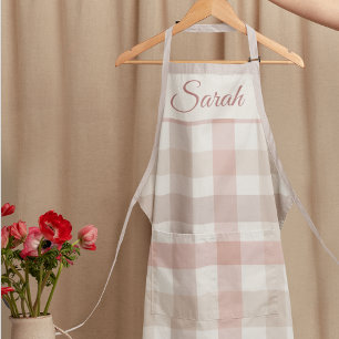Pastel Roze Geruite Keuken Schort met Eigen Naam