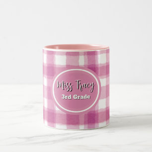 Pastel Roze Geruite Maatwerk Tweekleurige Koffiemok