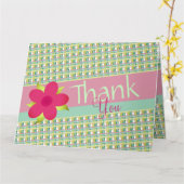 Pastel roze geruite met mintgroen kaart (Gele Bloem)