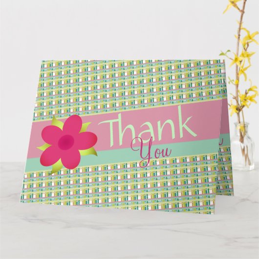 Pastel roze geruite met mintgroen kaart (Gele Bloem)