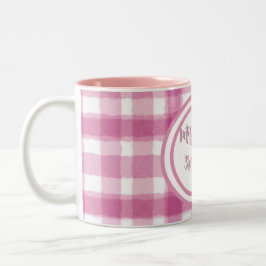 Pastel Roze Geruite Op Maat Tweekleurige Koffiemok