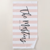 Pastel Roze Gestreepte Strandlaken, Passen getrouw Strandlaken (Voorkant)