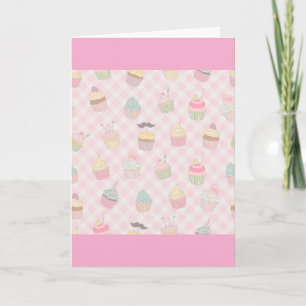 Pastel Roze Gingham Mooie Cupcakes Patroon Kaart