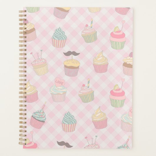 Pastel Roze Gingham Mooie Cupcakes Patroon Planner (Voorkant)