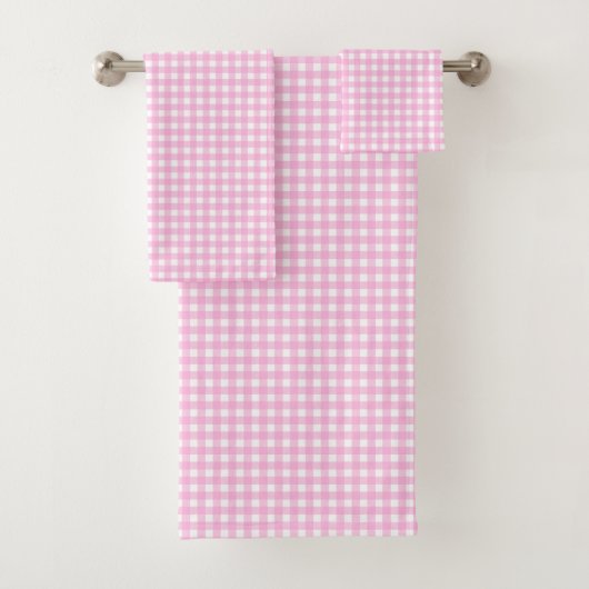 Pastel Roze Gingham Patroon Bad Handdoek (Insitu)