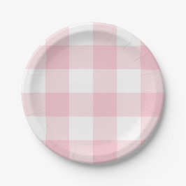 Pastel Roze Gingham Plaid Patroon Papieren Bordje