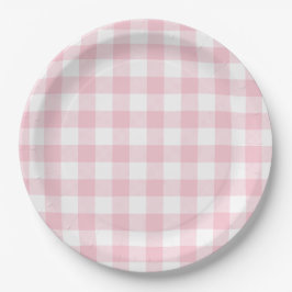 Pastel Roze Gingham Streeppatroon Papieren Bordje