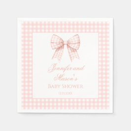 Pastel roze gingham strik lint baby meisje douche servet