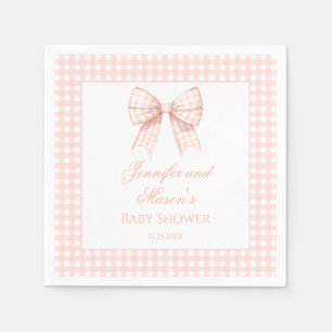 Pastel roze gingham strik lint baby meisje douche servet