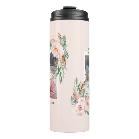 Pastel roze girale foto elegant modern thermosbeker (Voorkant)