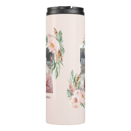 Pastel roze girale foto elegant modern thermosbeker (Achterkant)