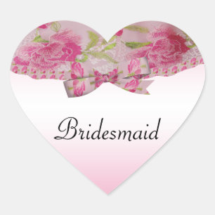 Pastel Roze Gisteren Kant Bloemen & Boog Bruiloft Hart Sticker