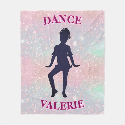 Pastel Roze Glitter Dansmeisje Gepersonaliseerd Fleece Deken (Voorkant)