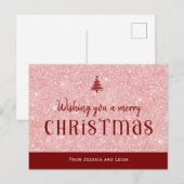 Pastel Roze glitter effect Kerst Briefkaart (Voorkant / Achterkant)