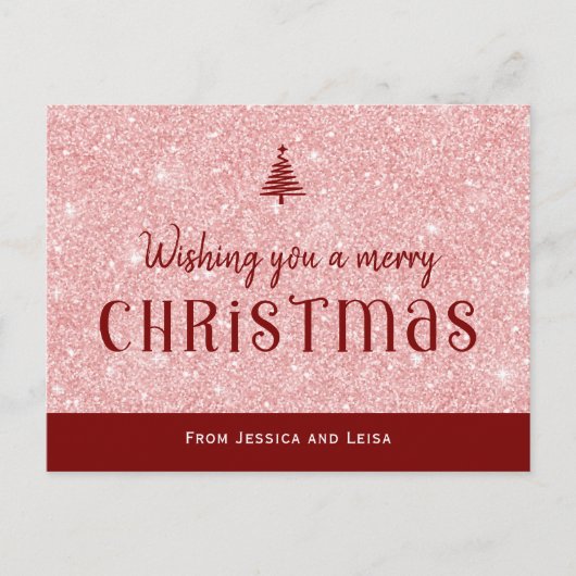 Pastel Roze glitter effect Kerst Briefkaart (Voorkant)