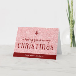 Pastel Roze glitter effect Kerst Kaart