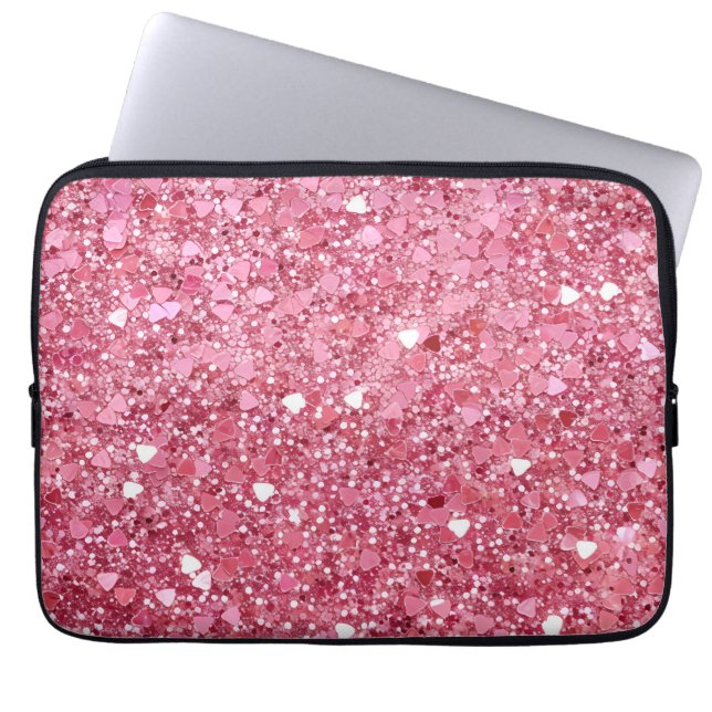 Pastel Roze Glitter Inpakpapier Laptop Sleeve (Voorkant)