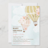 Pastel Roze & Gold Hot Air Ballon Baby shower Kaart (Voorkant)