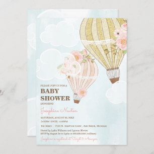 Pastel Roze & Gold Hot Air Ballon Baby shower Kaart