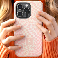 Pastel Roze Golfjes Geruite Monogram