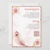 Pastel Roze Goud Bloemen Indiase Peacock Bruiloft Kaart (Achterkant)