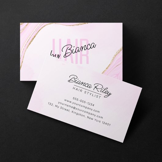 Pastel Roze Goud Glitter Agate Kapsalon Visitekaartje