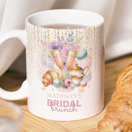 Pastel roze goud glitter bruids brunch foto koffiemok