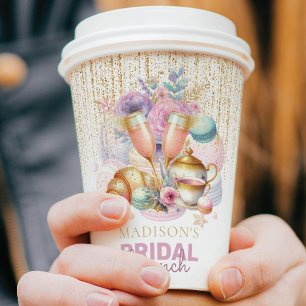 Pastel roze goud glitter bruids brunch foto papieren bekers