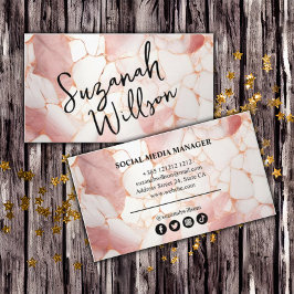 Pastel Roze Goud Marmer Elegant Visitekaartje
