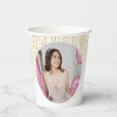 Pastel Roze Gouden glinsterende Bruilofts Brunch F Papieren Bekers (Achterkant)